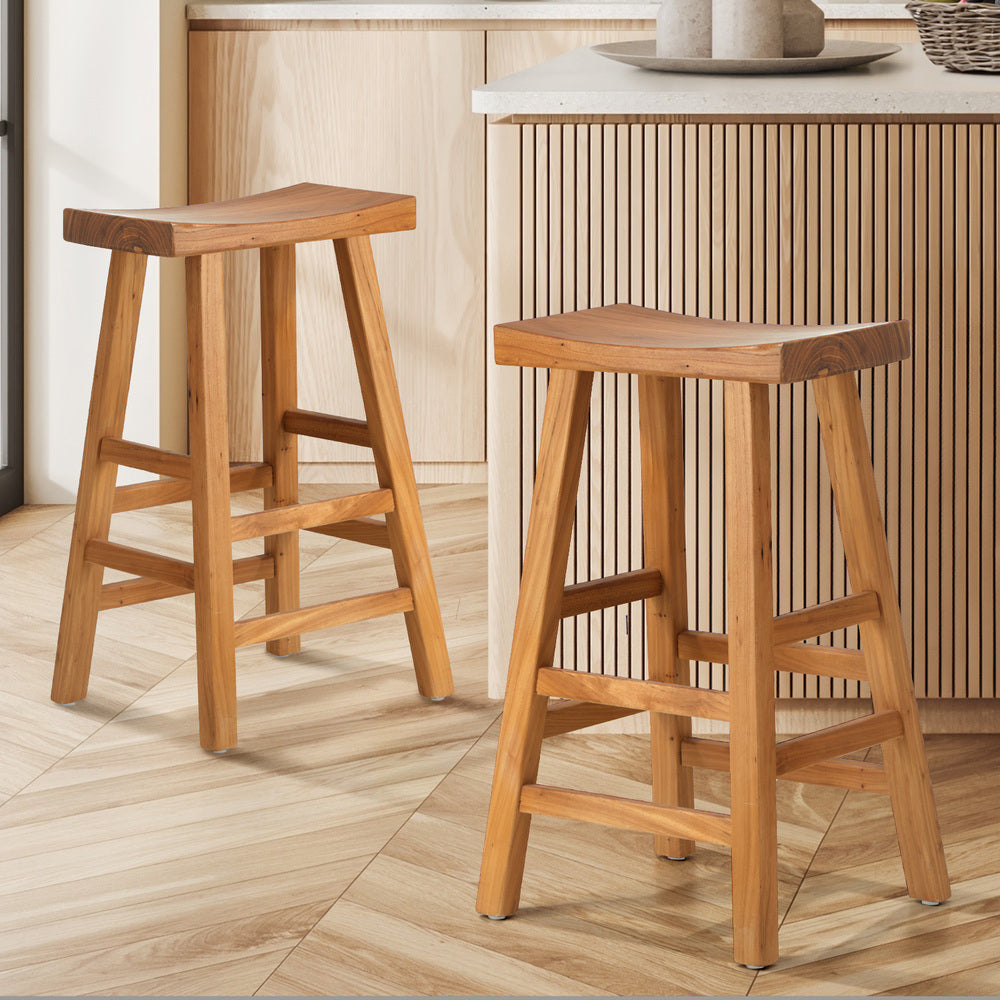 2 pcs Wooden Bar Stools Counter Height Natural