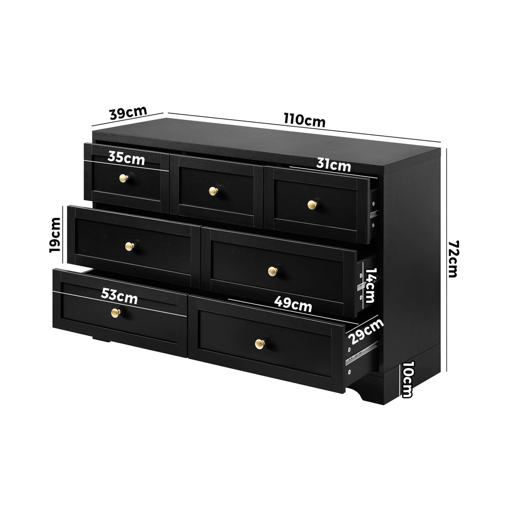 Chest of Drawers 7 Drawers Black