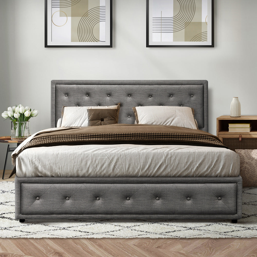 King Bed Frame with Gas Lift Storage Base Grey