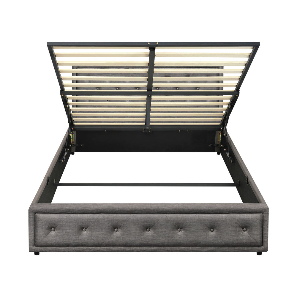 Queen Bed Frame with Gas Lift Storage Base Grey