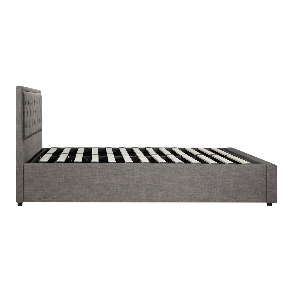 Queen Bed Frame with Gas Lift Storage Base Grey