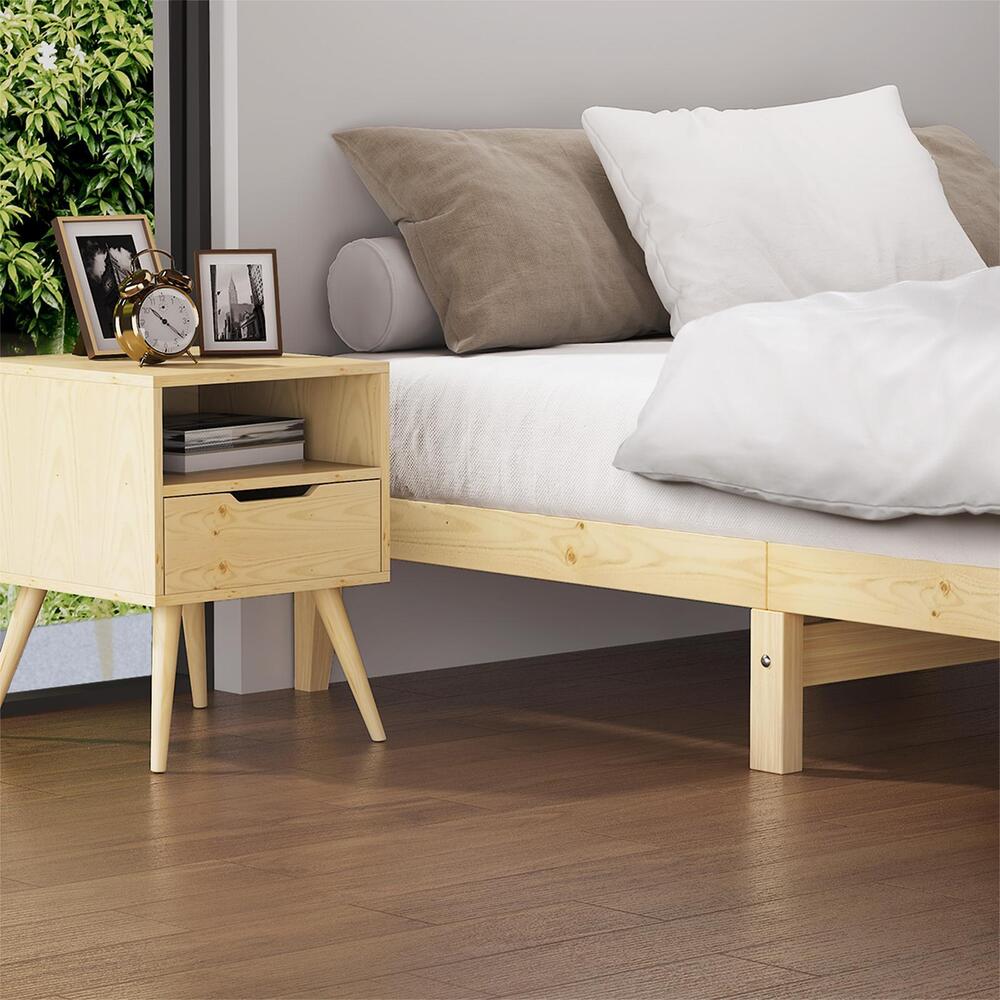 King Single Bed Frame Pine Wood Bed Base