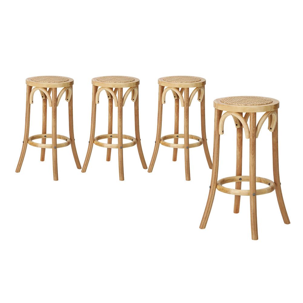 4pcs Bar Stool Dining Chair with Rattan Seat Natural