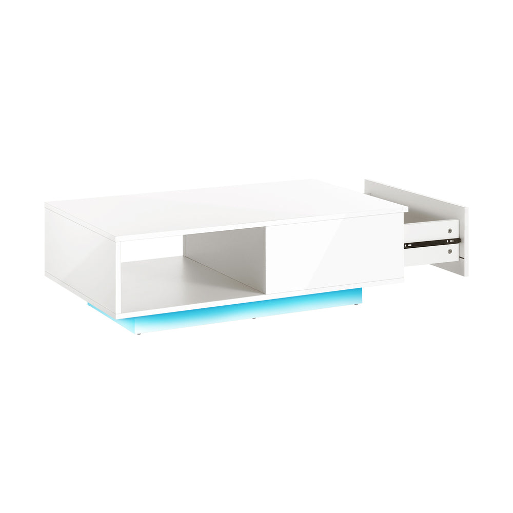 LED Coffee Table High Gloss with Storage Drawer White