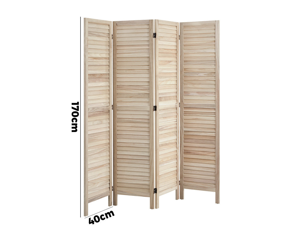 Oikiture 4 Panel Room Divider Timber Wooden Natural