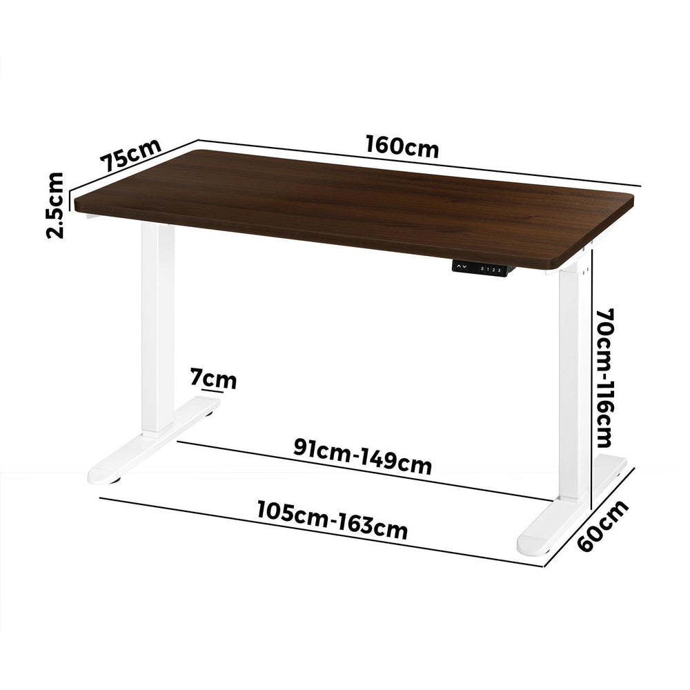 Motorized Adjustable Sit Stand Desk 160cm White and Walnut