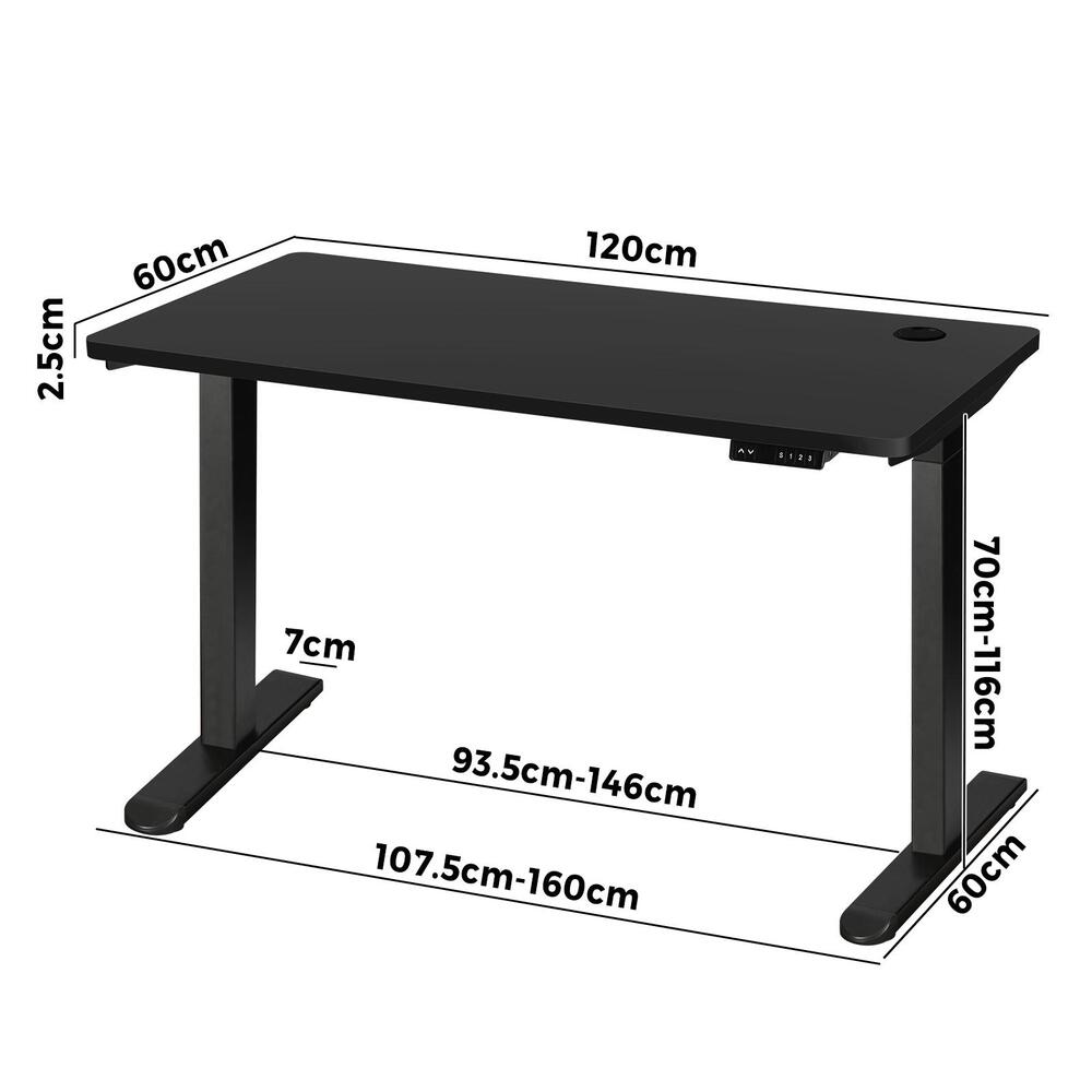 Dual Motor Adjustable Standing Desk 120cm Black