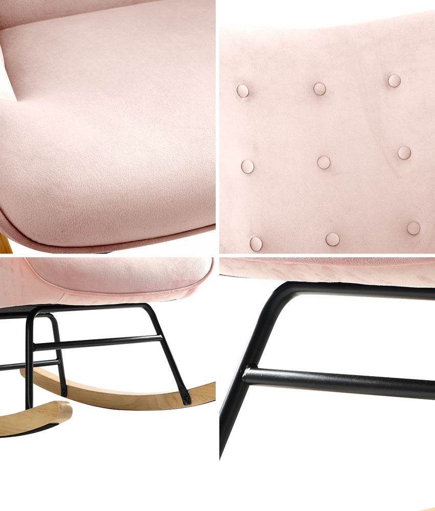 Pink Velvet Upholstered Nursing Rocking Armchair Accent Chair