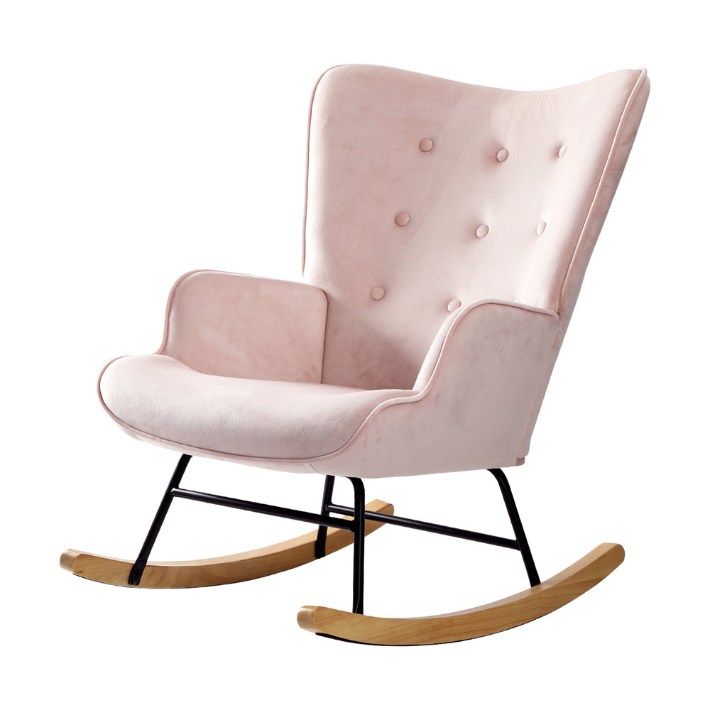 Pink Velvet Upholstered Nursing Rocking Armchair Accent Chair