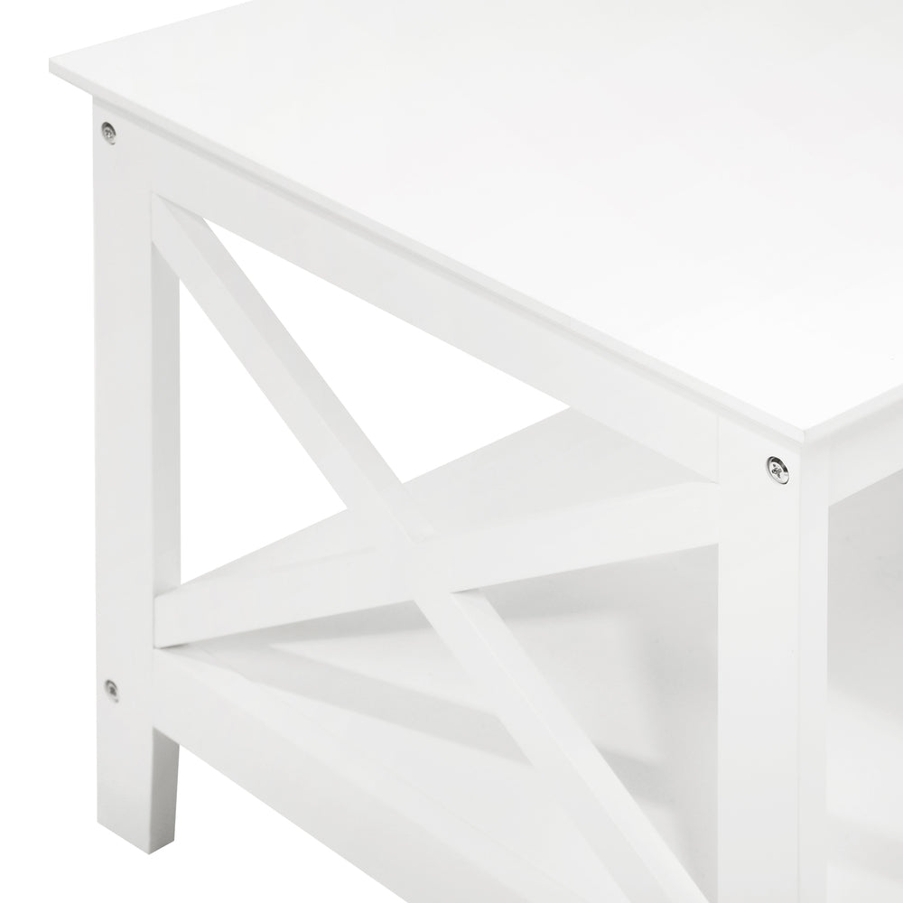 Coffee Table with Storage Rack 2-Tier White