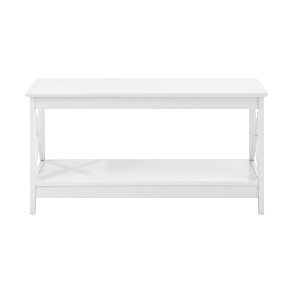 Coffee Table with Storage Rack 2-Tier White