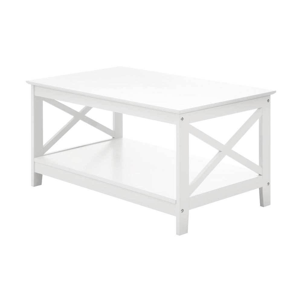 Coffee Table with Storage Rack 2-Tier White