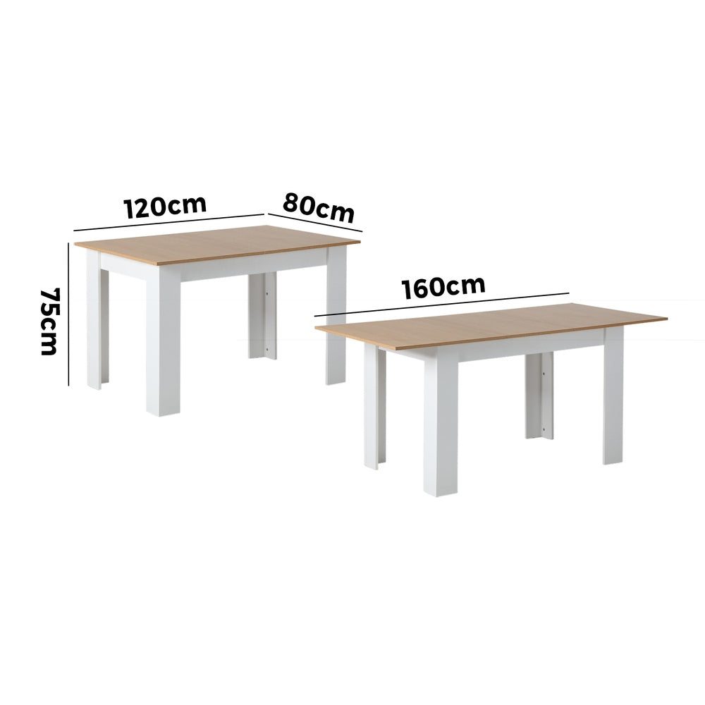 Extendable Wooden and White Dining Table 160cm
