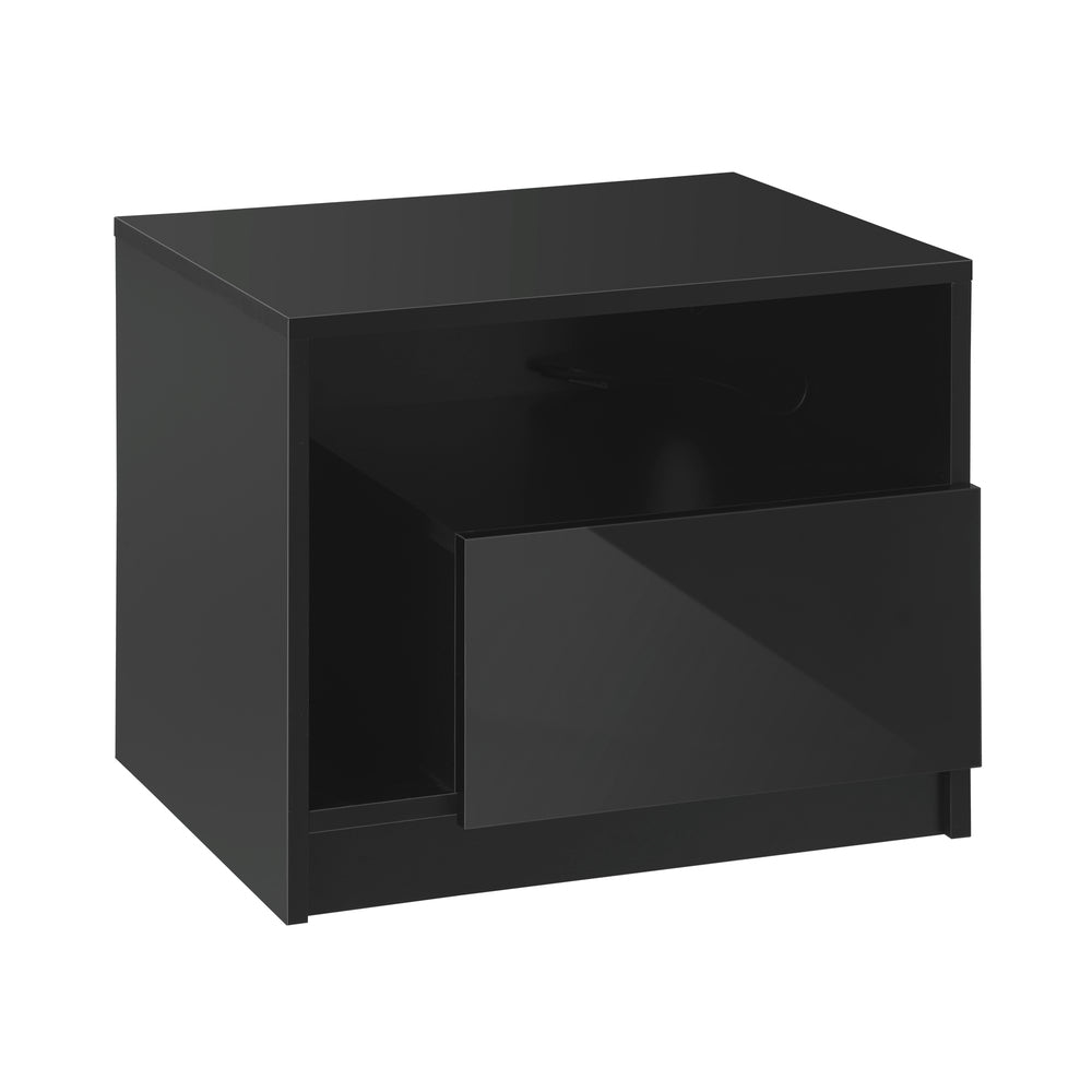 Black High Gloss Bedside Tables with RGB LED Lights