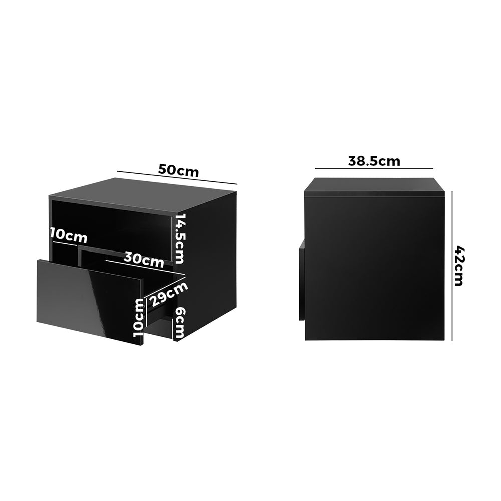 Black High Gloss Bedside Tables with RGB LED Lights
