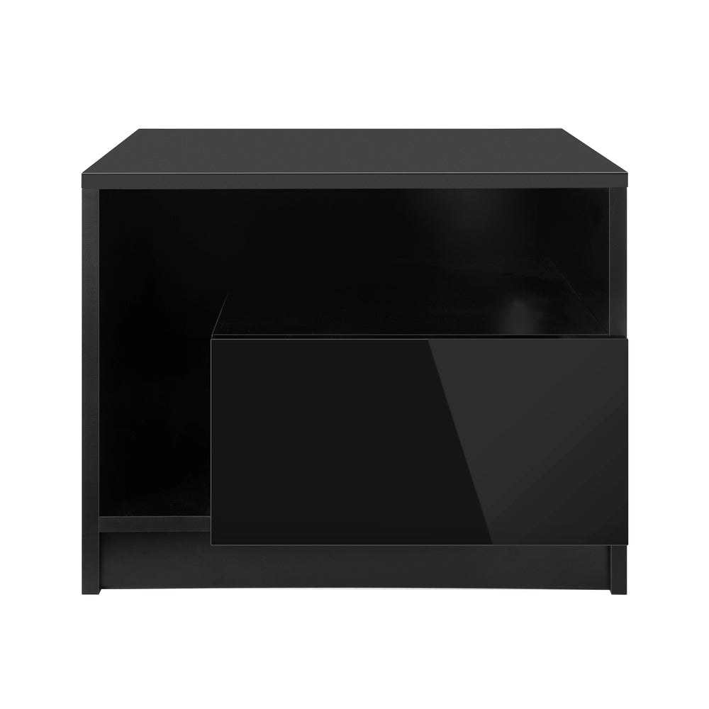 Black High Gloss Bedside Tables with RGB LED Lights