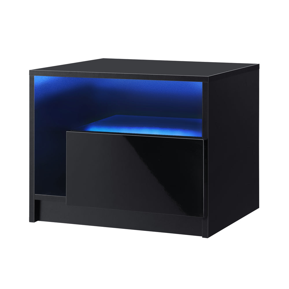 Black High Gloss Bedside Tables with RGB LED Lights