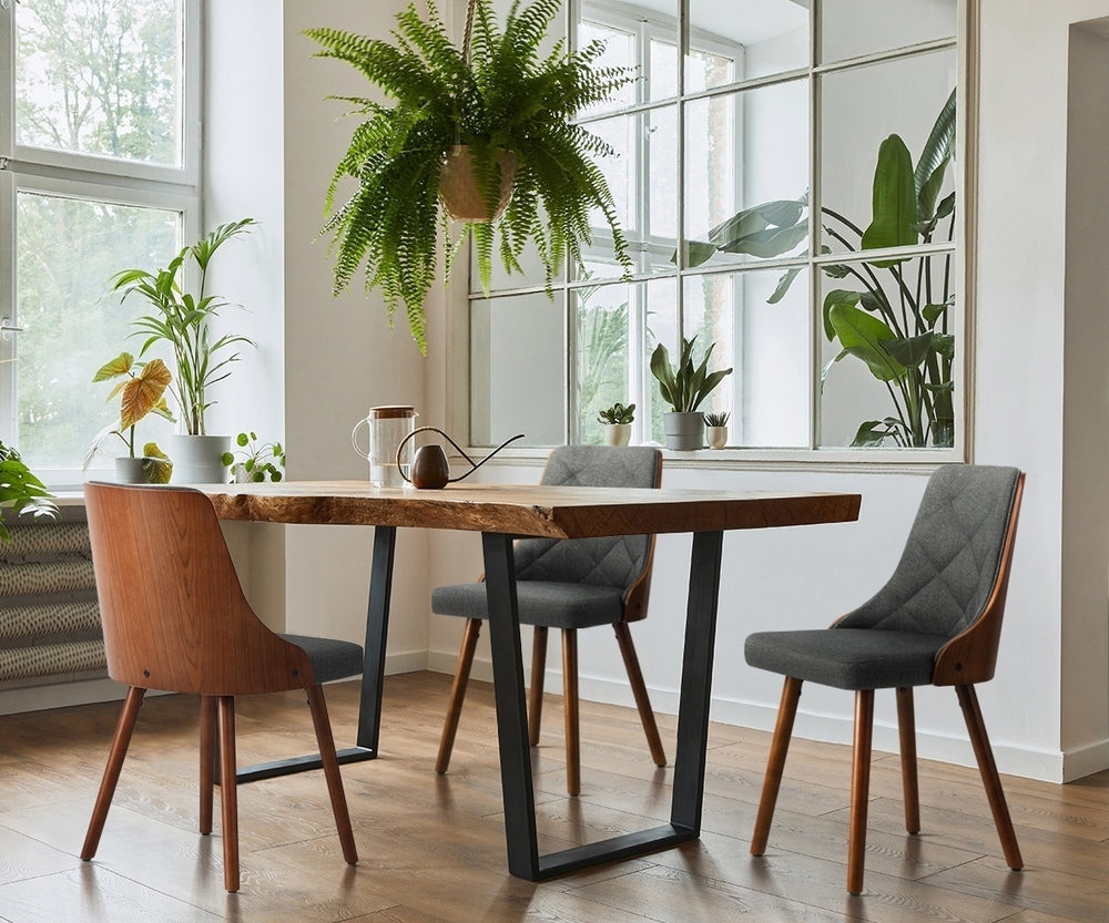 Wooden Dining Chairs with Grey Faux Leather Seats 2 pcs
