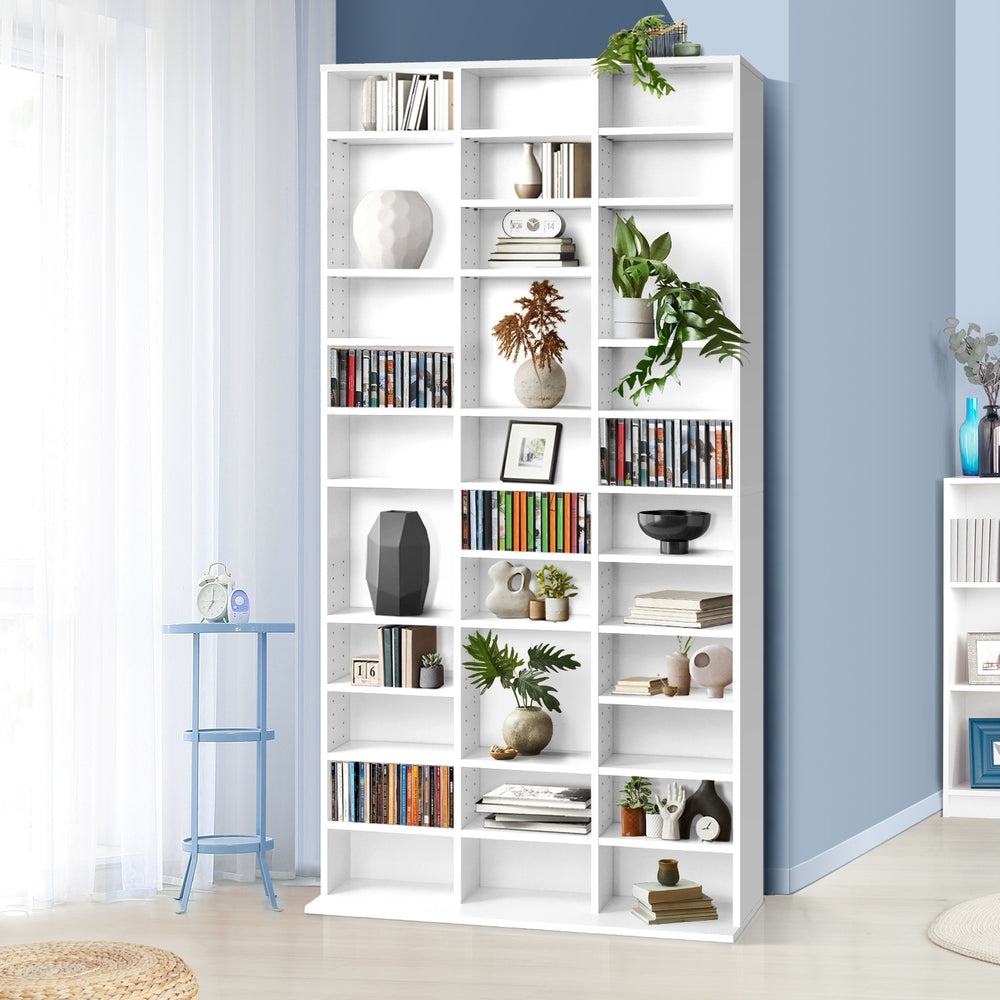 Adjustable White Media Display Shelf for 1044 CDs/DVD