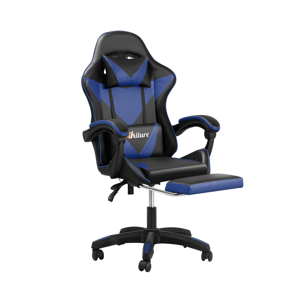 Gaming Chair with Footrest and Massage Pillow Black and Blue