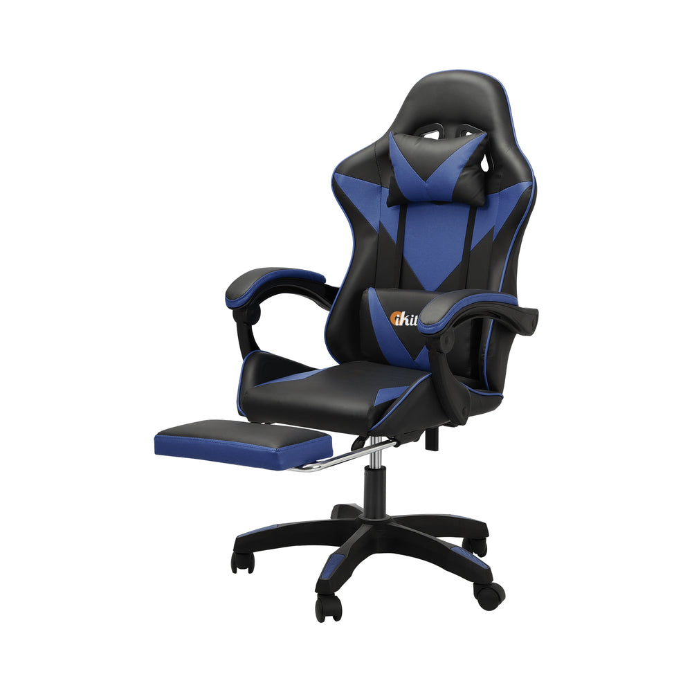 Gaming Chair with Footrest and Massage Pillow Black and Blue