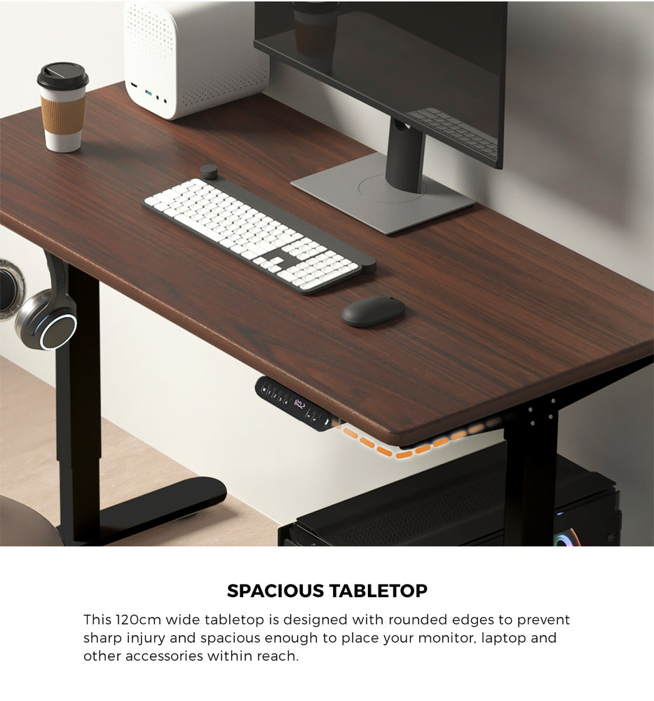 120cm Electric Standing Desk Single Motor Black and Walnut