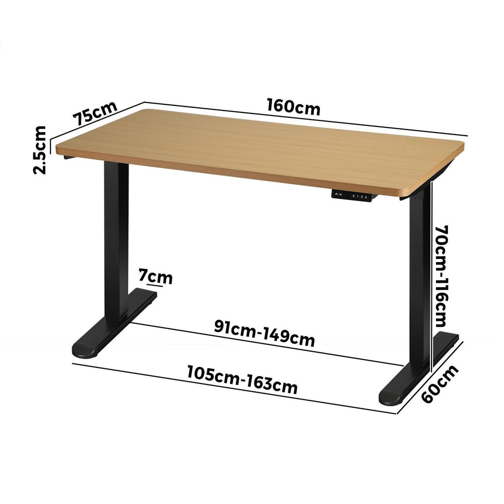 160cm Motorised Adjustable Sit-Stand Desk Black and Oak