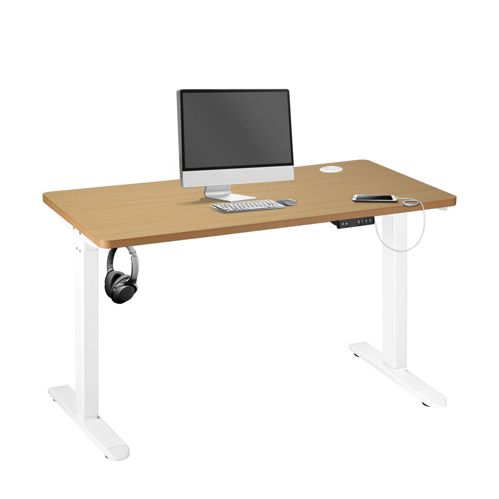 140cm Motorised Adjustable Standing Desk White and Oak