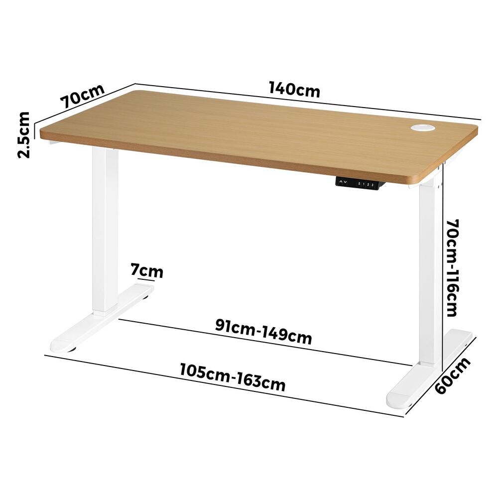 140cm Motorised Adjustable Standing Desk White and Oak