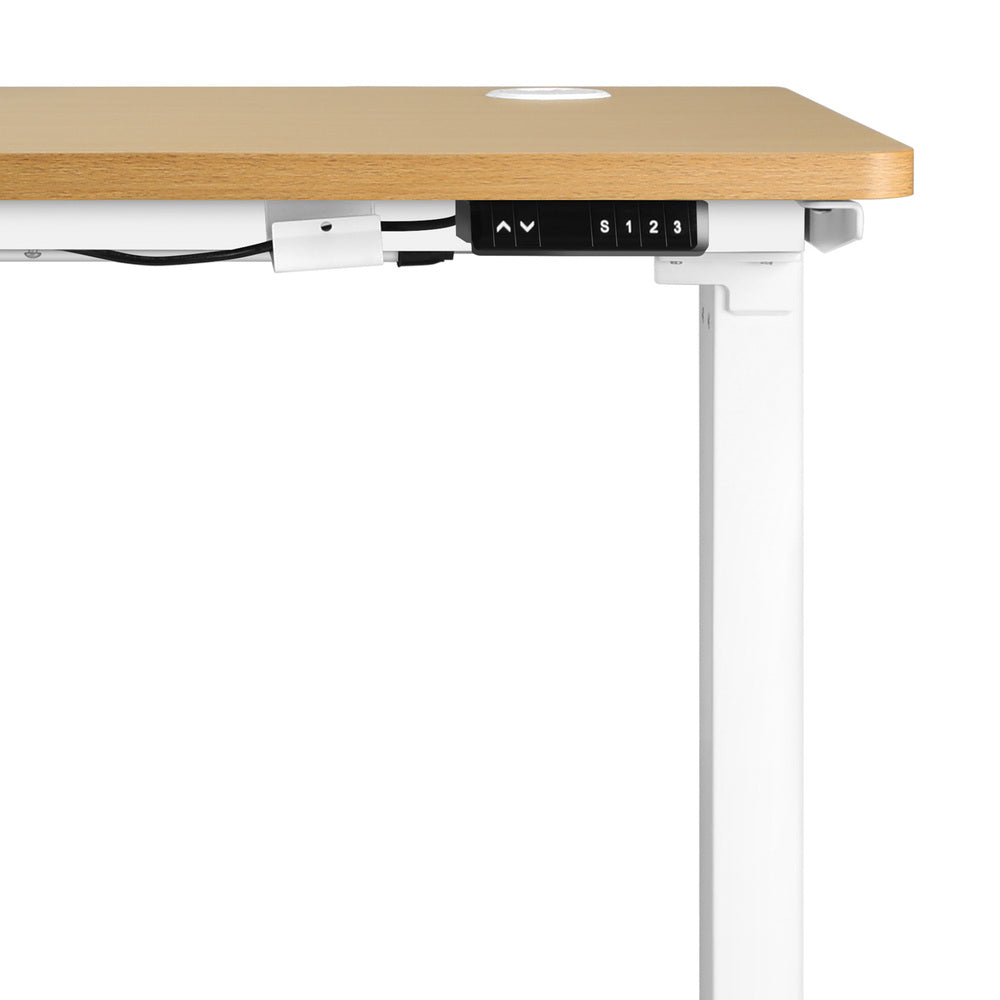 140cm Motorised Adjustable Standing Desk White and Oak