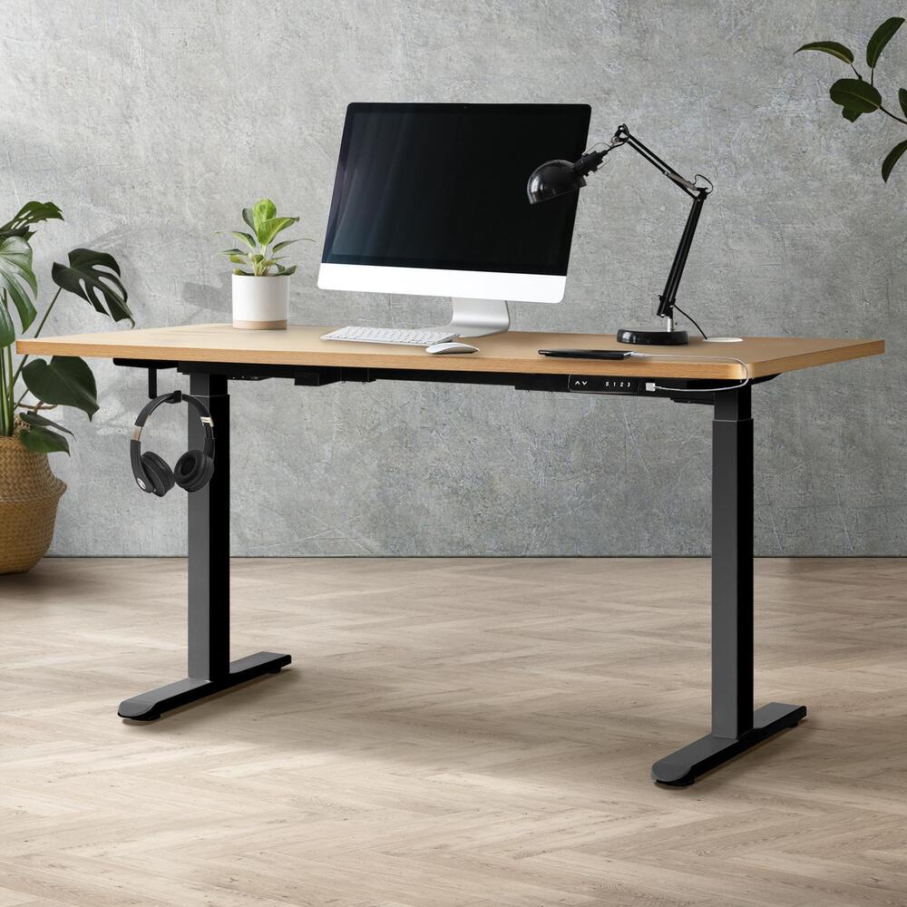 140cm Dual Motor Adjustable Standing Desk Black and Oak