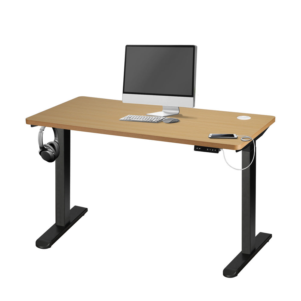 140cm Dual Motor Adjustable Standing Desk Black and Oak