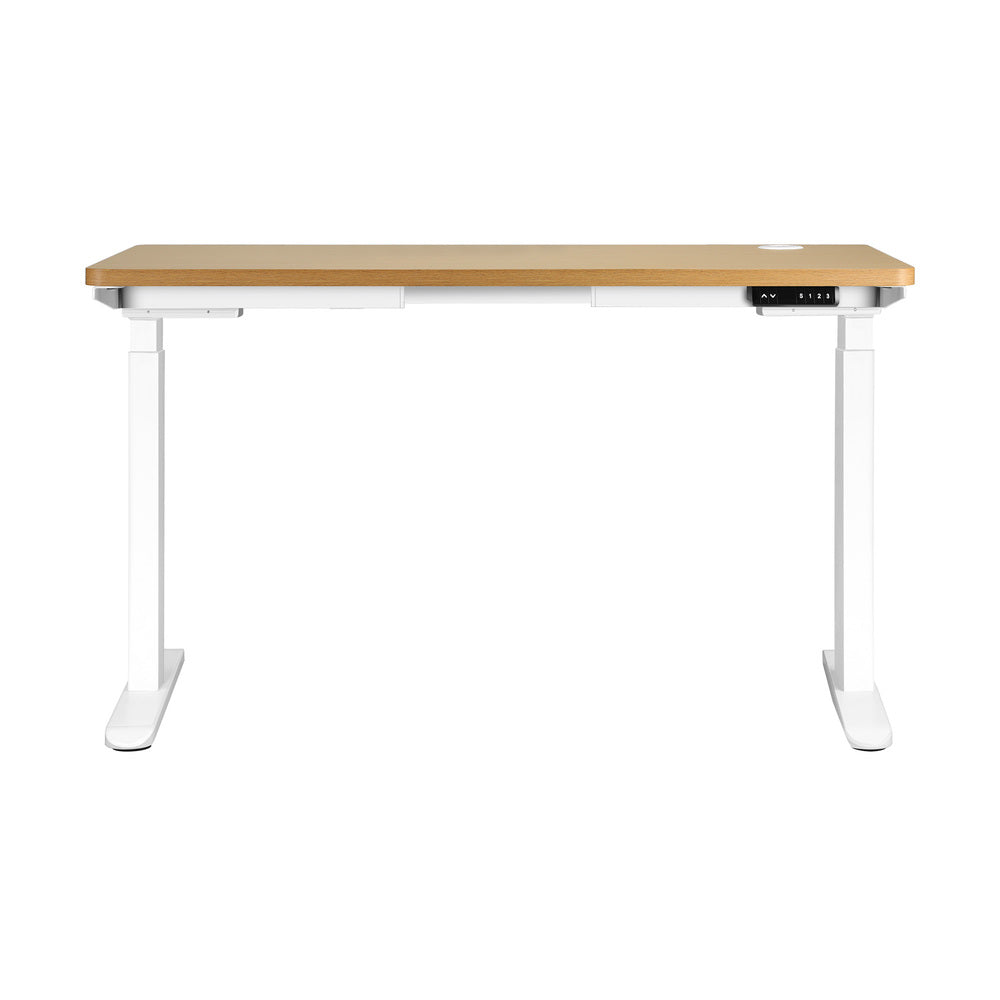 140cm Dual Motor Adjustable Standing Desk White and Oak