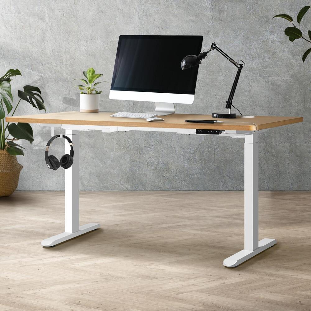 140cm Dual Motor Adjustable Standing Desk White and Oak