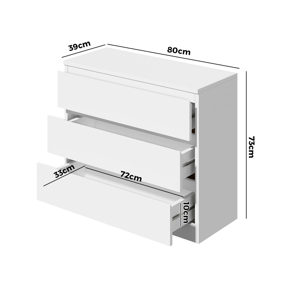 White Lowboy Chest of 3 Drawers Handle Free