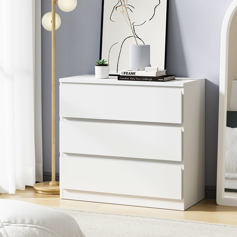 White Lowboy Chest of 3 Drawers Handle Free