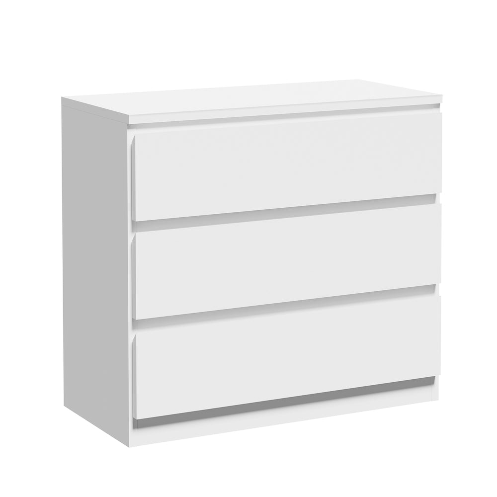 White Lowboy Chest of 3 Drawers Handle Free