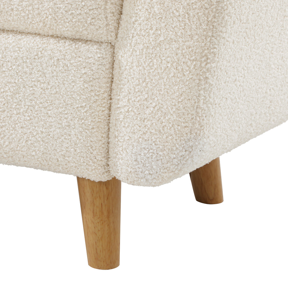 White Sherpa Fabric Storage Ottoman with Armrests