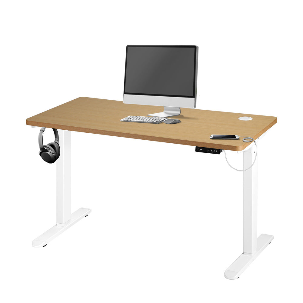 Standing Desk Adjustable Motorized 120cm White and Oak