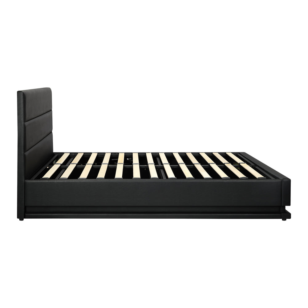 Queen Bed Frame Gas Lift Storage with RGB Lights Black