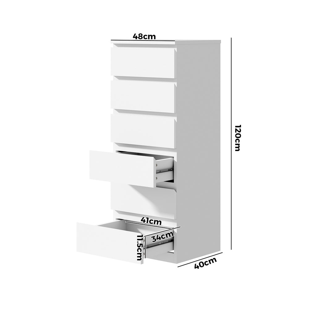 6 Lowboy Chest of Drawers Handle Free White