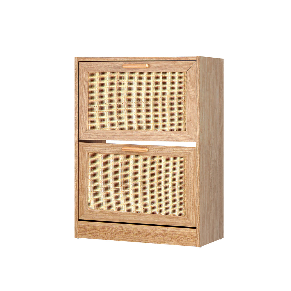 Shoe Cabinet with 2 Compartments and Rattan Doors