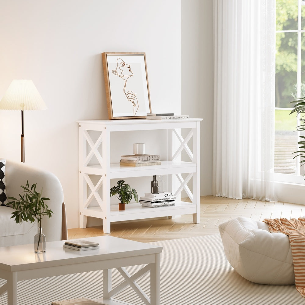 3 Tier Console Table X Design Wooden White