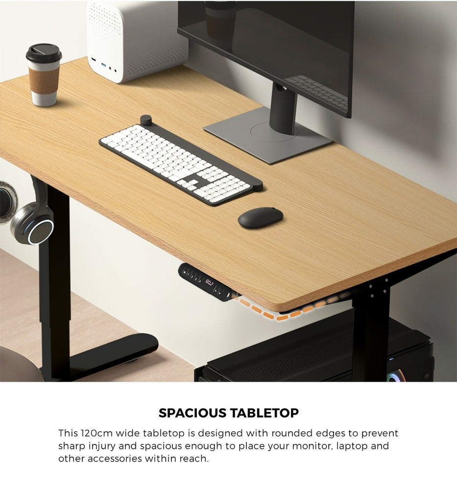 120 cm Electric Standing Desk Single Motor Black and Oak