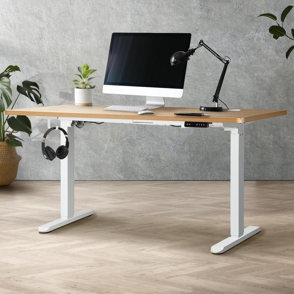 Motorized Adjustable Standing Desk 150 cm White and Oak