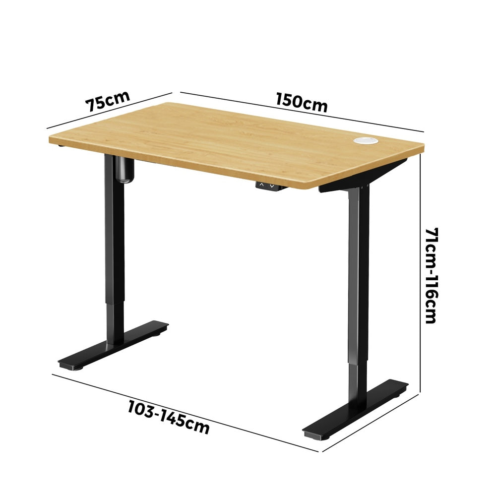 Electric Standing Desk Single Motor Black Oak 150 cm
