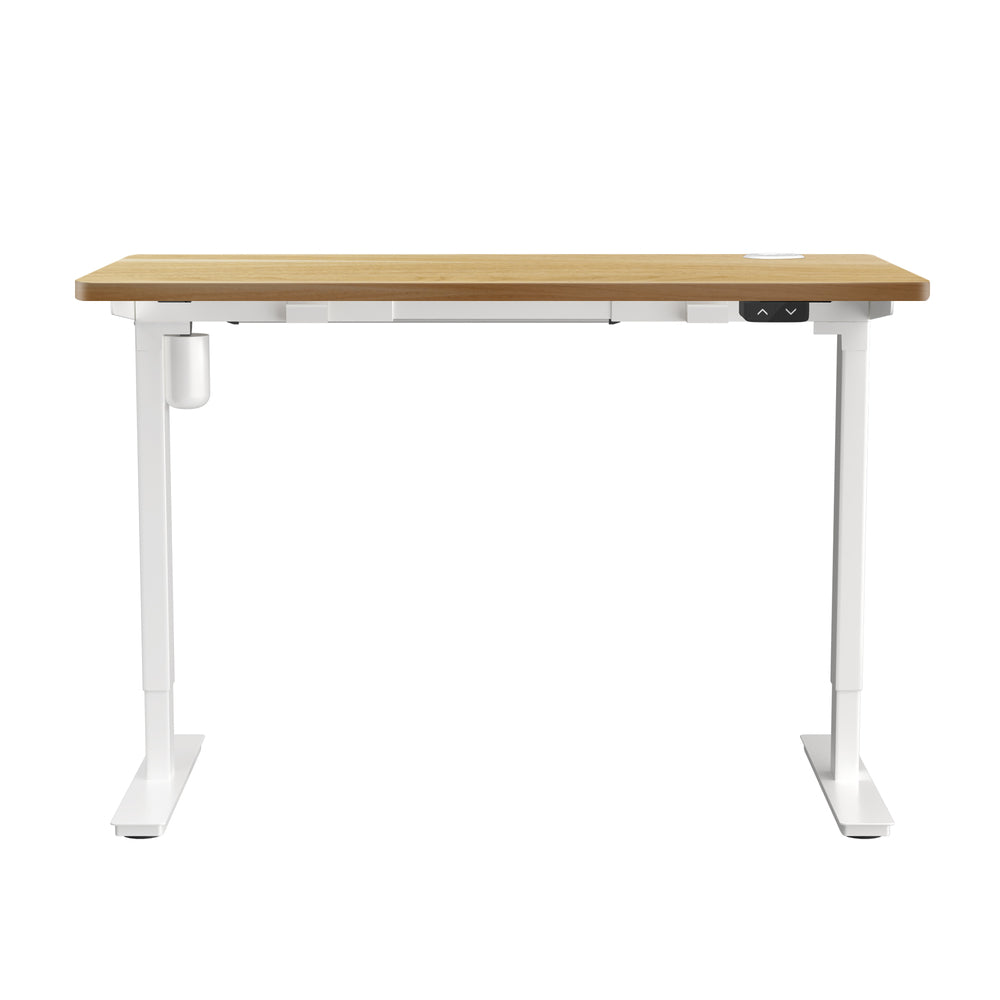 Electric Standing Desk Single Motor White and Oak 150 cm