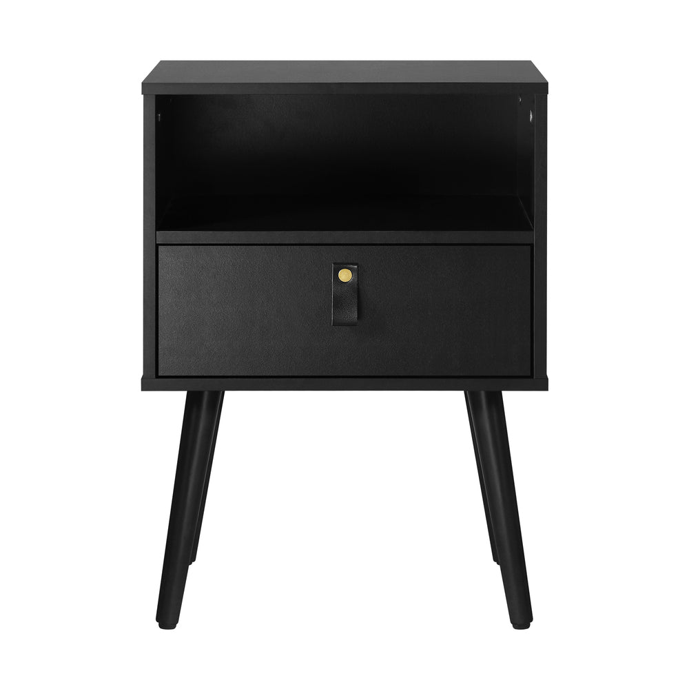 Bedside Table with Leather Handle Black