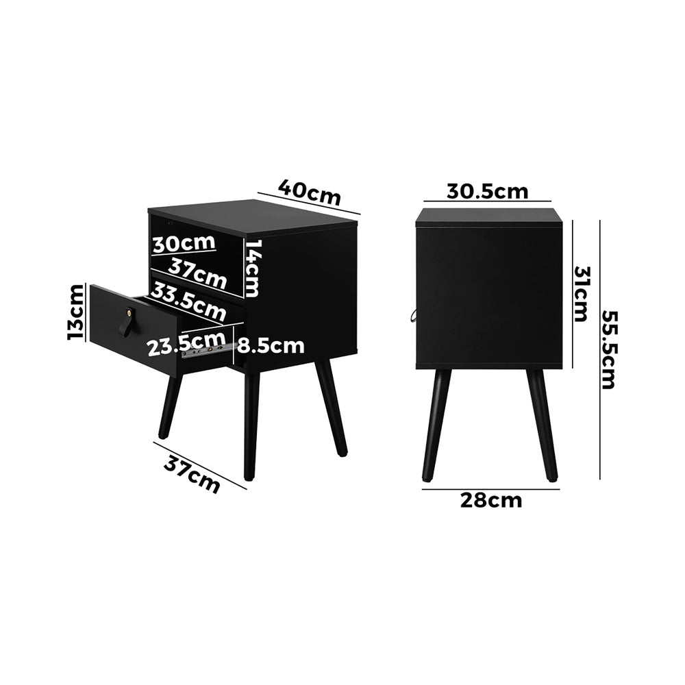 Bedside Table with Leather Handle Black