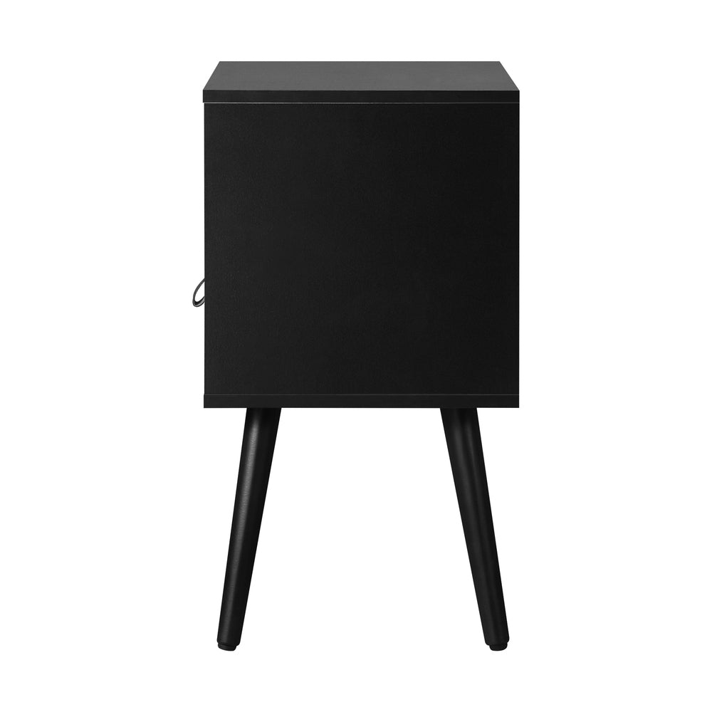 Bedside Table with Leather Handle Black